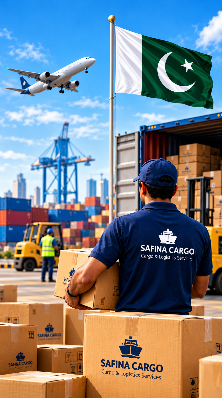 Safina Cargo team preparing shipments for cargo shipping to Pakistan